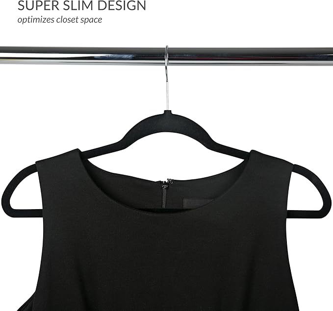 Simplify Slim Velvet Clothes Hangers | 100 Pack | Non-Slip | Shirts | Suit | Pants | Dresses | Garments | Closet Storage & Organization | Durable | Black