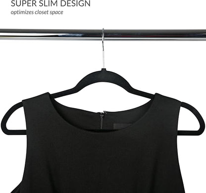 Simplify Slim Velvet Clothes Hangers | 100 Pack | Non-Slip | Shirts | Suit | Pants | Dresses | Garments | Closet Storage & Organization | Durable | Black