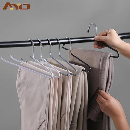 AYO Pants Hangers, 10-Piece Set, Non-Slip, for Slacks, Single Pants, Non-Tracing, for Denim Applications, Long Skirt Hangers, Space Saving, Durable, Black