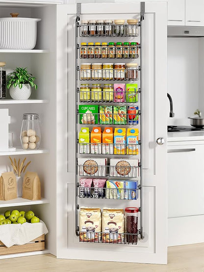 Delamu Over The Door Pantry Organizer, 9-Tier Pantry Door Organizers and Storage with Adjustable Basket, Metal Hanging Spice Rack, Seasoning Organizer, Door Organizer for Home Kitchen Bathroom, Black
