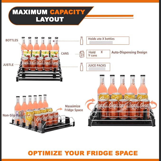 Drink Organizer For Fridge Large Capacity 5 Rows Soda Can Organizer, Automatic Pusher Glide with Removable Dividers For Drink Organizer, Can Holders For Fridge, Space-Saving Can Dispenser For Kitchen