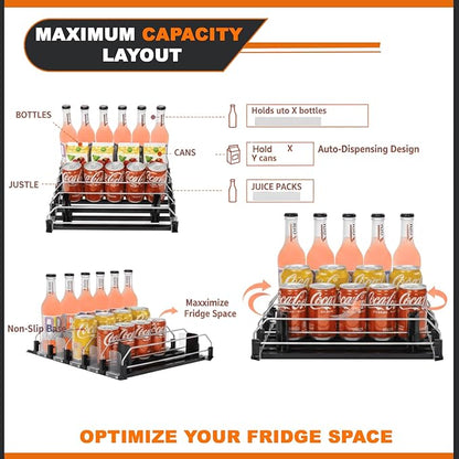 Drink Organizer For Fridge Large Capacity 5 Rows Soda Can Organizer, Automatic Pusher Glide with Removable Dividers For Drink Organizer, Can Holders For Fridge, Space-Saving Can Dispenser For Kitchen