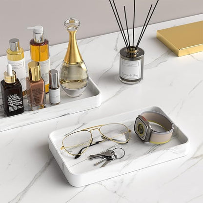 Gurygo 10" Vanity Tray for Bathroom - Hand Towel Tray Organizer for Paper Napkins - Bathroom Vanity Counter Organization - Ceramic Soap Dispenser Tray for Kitchen Counter (Marble White, Set/1)…