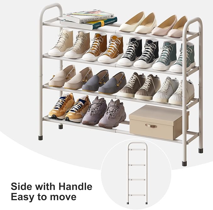 kiplant Expandable Shoe Rack, 4-Tier Expandable Metal Shoe Rack,Shoe Shelf for Closet, Entryway & Hallway