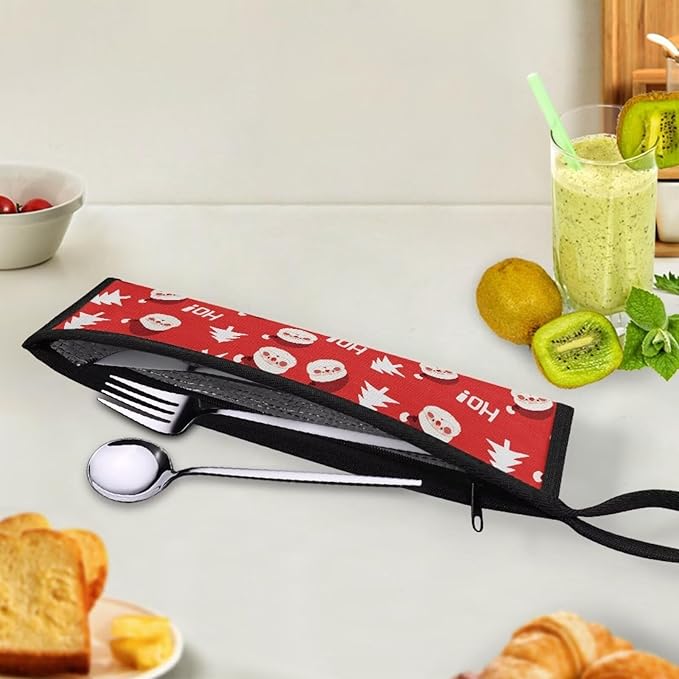 Cutlery Storage Bag Travel Silverware Case Utensil Pouch, Santa Claus