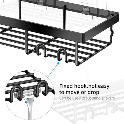 Moforoco 3-Pack Shower Caddy Basket Shelf with Soap Holder, No Drilling Traceless Adhesive Shower Wall Shelves, Rustproof Black Bathroom Shower Storage Organizer