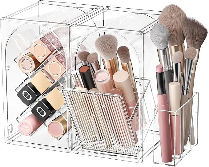 Modular Makeup Organizer, Clear Acrylic Cosmetic Storage Box with Drawer, Vanity Countertop Organizer for Makeup, Skincare and Beauty Accessories – Multiple Styles