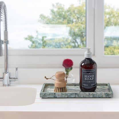 Natural Marble Vanity Tray, Luxury Stone Organizer for Bathroom & Kitchen Counter | Holds Soap Dispenser, Jewelry, Perfume | Non-Resin, Non-Ceramic Décor
