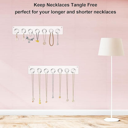4Pcs Wall Necklace Holder for Women, Hanging Jewelry Organizer Wall Mount Crystal Holder Necklace Wall Hanger, Acrylic Bracelet Holder Organizer Jewelry Rack Adhesive Hooks Necklace Storage