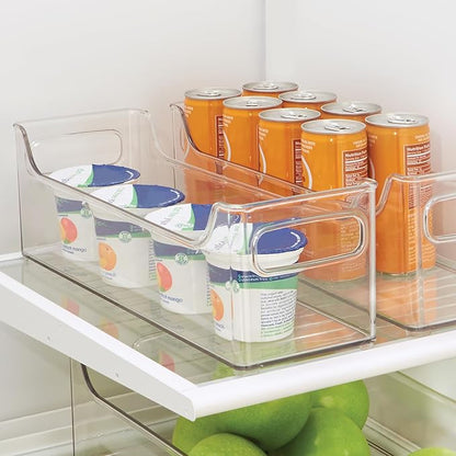 iDesign Stackable Plastic Pantry Bin with Handles for Cabinets or Fridge, Clear, Made in USA