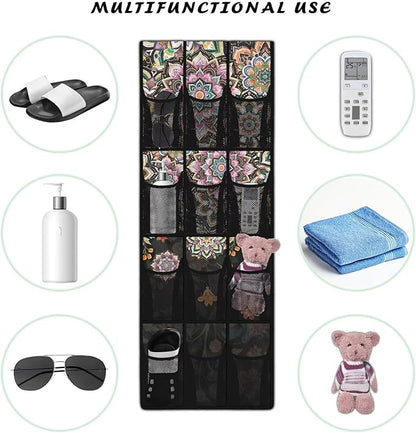 12-Pocket Hanging Storage Bag Behind the Door, Over the Door Organizer Space Saving Storage for Bedroom Closet or College Dorm, Bohemia Flowers