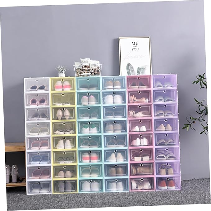 24pcs Thicken Plastic Shoe Boxes Stackable Sneaker Boxes Moisture and Dustproof for Shoe Cabinets