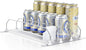 OTraki Drink Organizer for Fridge, 3 Rows Soda Can Drink Dispenser for Refrigerator Space-Saving Can Holders Dispenser with Automatic Pusher Glide and Adjustable Width, Hold up to 15 Cans, Clear