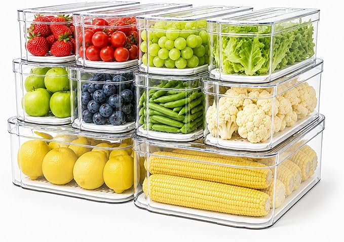 SMRCAD Fridge Organizers and Storage, 10 Pack Clear Organizer Bins with Lids for Kitchen, Pantry, Refrigerator, Food, Fruit, Vegetable Storage