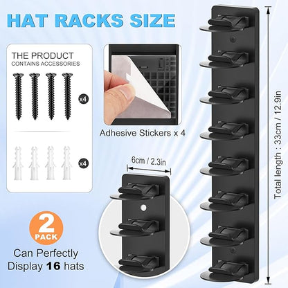 Eiito Hat Organizer for Baseball Caps, 1 Pack Strong Adhesive Hat Rack for Wall, Multilayer Hat Storage Display Holder, Wall Mounted Hat Hooks Hold up to 8 Hats for Closet (Black 1PCS)