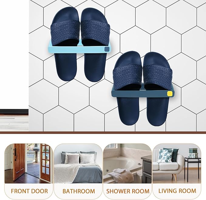 Garneck 4pcs Wall Mounted Slipper Storage Rack Punch-free Shoe Holder Organizer Multi-use Hanging Shoe Rack for Bathroom and Closet, Space-saving Slippers Holder Set