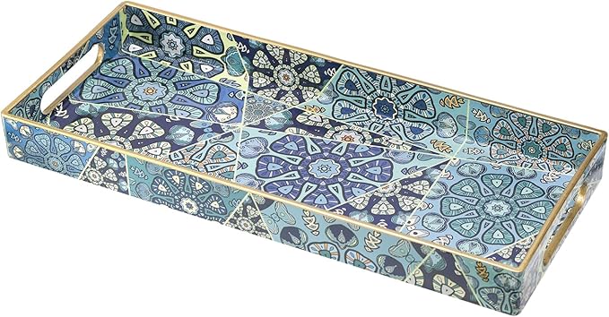 MAONAME Plastic Vanity Tray, Bathroom Counter Tray, Decorative Trays with Handles, Storage Dresser Trays Organizer for Toilet Tank, Jewelry, Makeup, 13.8" x 6" x 1.57"