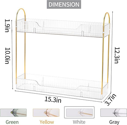 YCIA&DONE 2 Tiers Narrow Vanity Makeup Organizer, Bathroom Organizer Countertop Slim, Perfume Holder Skincare Storage Cosmetic Shelf Spice Rack, for Small Desktop Space, White Clear