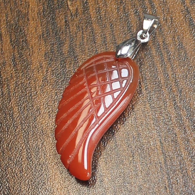 35mm Hand carved mixed gemstom angel wing for necklace pendant bead (red agate)