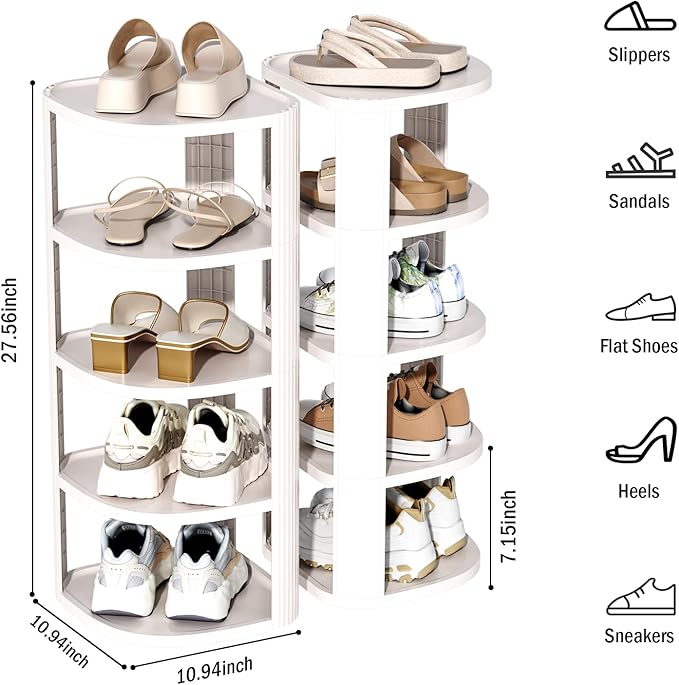 NestOrganix 10 Tiers Free Standing Shoe Racks, Sturdy Narrow Shoe Shelf, Tall Shoe Rack for Closet, Entrance, Living Room, White