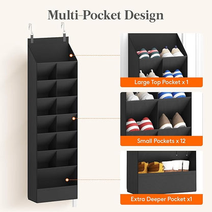 Lifewit 8 Tier Over the Door Shoe Organizer with 15 Large Deep Pockets, Fabric Hanging Shoes Shelf for Closet, Dorm Storage, Fit Up to 16 Pair Shoe Rack Holder for Sneakers, Boots, Black