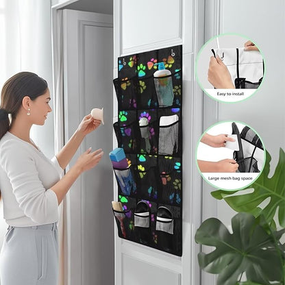 Over The Door/Wall Shoe Organizer, Large Hanging Shoe Organizer for Closet with 12 Clear Mesh Pocket for Bathroom, RV, Pantry,Dog Paws
