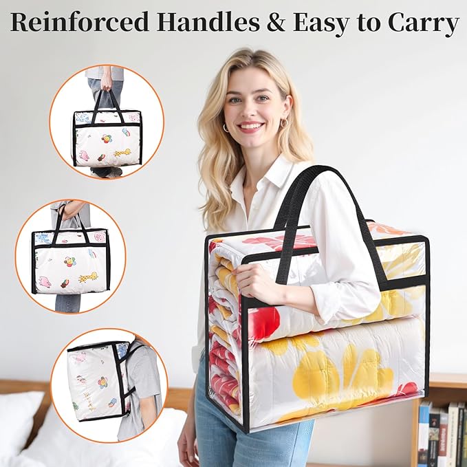 SpaceTrove Clear Clothes Storage Bags, 6 Pack Closet Organizers and Under Bed Storage Containers, Foldable Moving Bags with Zippers for Comforter, Blanket, Bedding, Duvet, PVC Packing Bags 40L