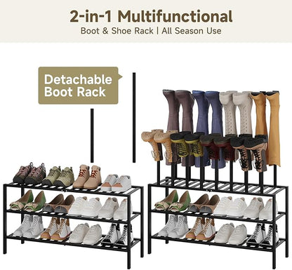 Boot Rack for Tall Boots Organizer,3-Tier Multiuse Shoe Rack and Boot Storage Rack,for Tall Boots,Sneakers,High-Heel (Black, 3-Tier-Long)