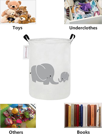 QUEENLALA Large Storage Basket,Laundry Hamper/Bathroom/Home Decor/Collapsible Round Storage Bin,Boys and Girls Hamper/Boxes/Clothing(Parent-child elephant)