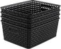 Plastic Weave Storage Baskets, Plastic Shelf Basket Bins, Black, 4 Packs