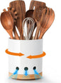 LoeJan 7.3“ 360° Rotating Ceramic Utensil Holder for Kitchen Countertop – Cooking Utensil Crock Organizer with Non-Slip Cork Base for Farmhouse Kitchen Decor, White