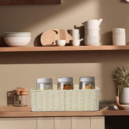 Drawer basket Handwoven Paper Rope Rectangular Shallow Basket Storage-15.35X12.01X4.72 Inches (Off-white)