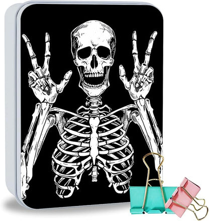 Metal Tin Box Sturdy Metal Storage Box with Lid, Large Container Holder for TCG Cards,Car Keys,Cookies,Tin Containers for Gift,5.0x3.7x1.6 Inch,Exquisite Pattern Design(Funny Skull)