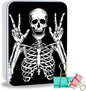 Metal Tin Box Sturdy Metal Storage Box with Lid, Large Container Holder for TCG Cards,Car Keys,Cookies,Tin Containers for Gift,5.0x3.7x1.6 Inch,Exquisite Pattern Design(Funny Skull)