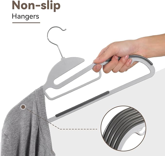 Plastic Hangers Pack of 50, Heavy-Duty Non-Slip Clothes Hangers Space Saving with 360° Swivel Hook Grey/Silver