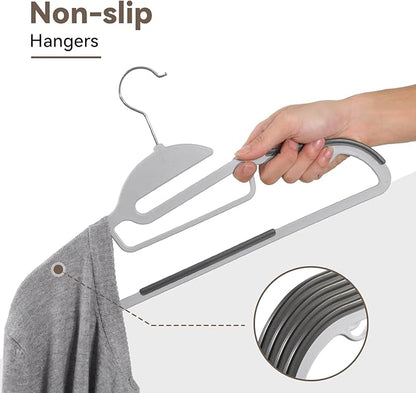 Plastic Hangers Pack of 50, Heavy-Duty Non-Slip Clothes Hangers Space Saving with 360° Swivel Hook Grey/Silver
