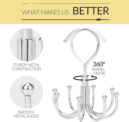 2 Pack Belt Hanger, Space Saving Belt Organizer for Closet, Max 48 Storage Capacity, Rotating Belt Rack Closet Organizers and Storage for Hanging Belt, Ties, Silver