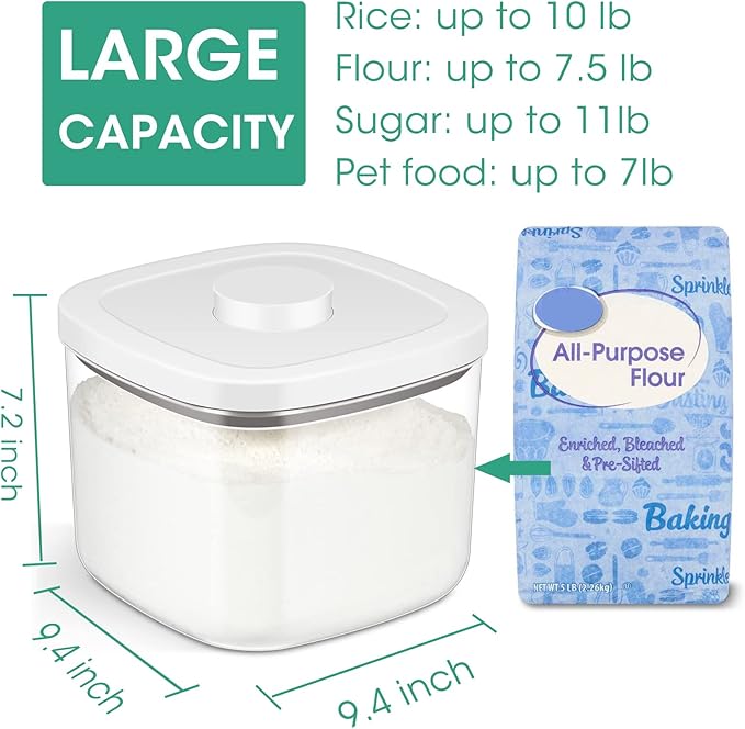 TBMAXS Airtight Rice Container 10 Lbs, Clear Plastic Food Storage Container Bin For Flour Sugar, Dry Food Holder with Easy Locking Lid for Kitchen Pantry Organization and Storage