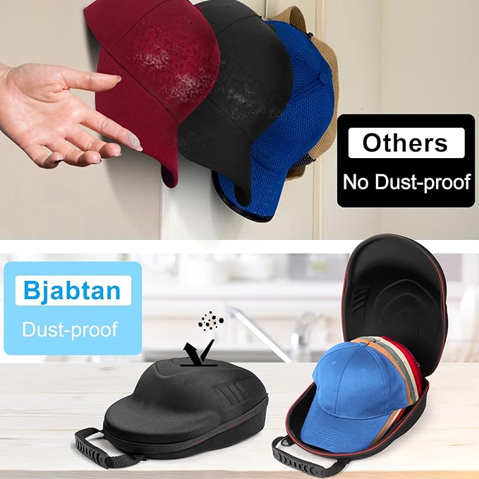Hard Hat Case for Baseball Caps, Baseball Hat Organizer with Carrying Handle & Shoulder Strap, Hat Carrier Case for Travel, Baseball Hat Organizer Holder for 6 Baseball Caps, Black