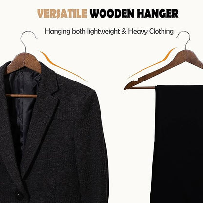 Solid Wooden Hangers 30 Pack, Wood Suit Hangers with Extra Smooth Finish, Precisely Cut Notches & Chrome Swivel Hook, Wooden Clothes Hangers for Shirt Coat Jacket Dress