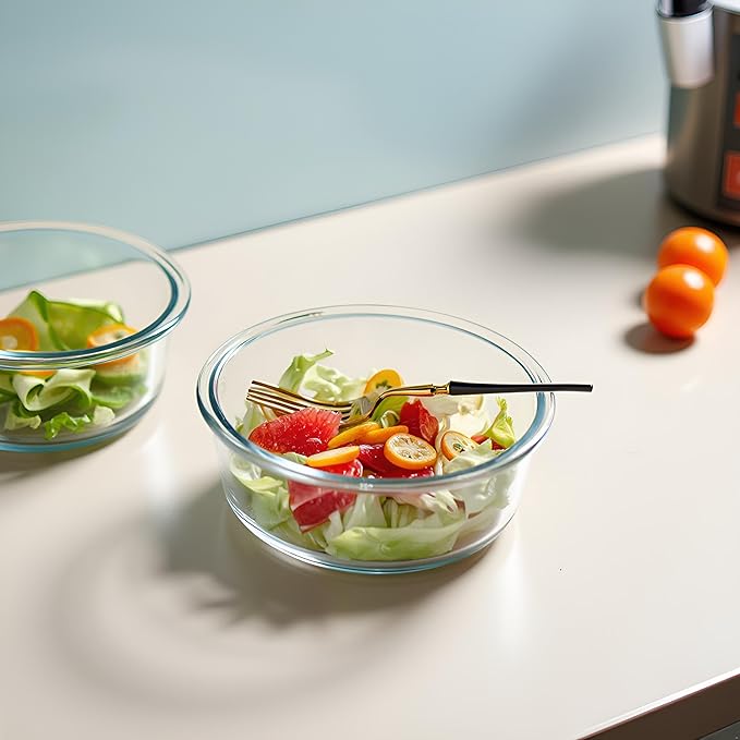 12Oz Round Glass Food Containers With Lids, Small Round Glass Meal Prep Containers,1.5 Cup Clear Food Storage Containers With Lids BPA-Free, Microwave, Dishwasher, Freezer Safe（Black