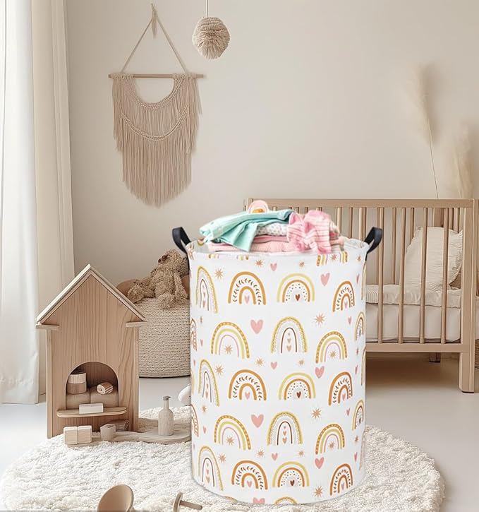 Rainbow Baby Laundry Basket Baby Hamper for Nursery Girl Kids Hamper Cute Kids Toys Storage Bin Organizer Rainbow Room Decor for Home(Star Rainbow)