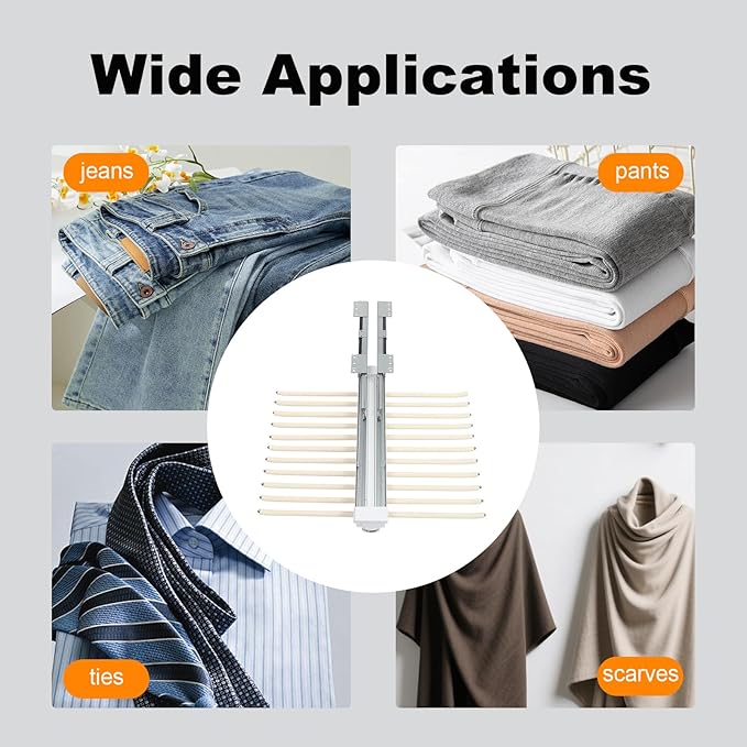 Pull Out Pants Rack Pants, 22 Arms Steel Pull Out Pants Rack 33lbs 23.2 * 18.1 * 3.7inch Hanging Installation Pants Hanger Bar Clothes Organizers for Hanging Jeans Pants Ties & Scarves (Beige)
