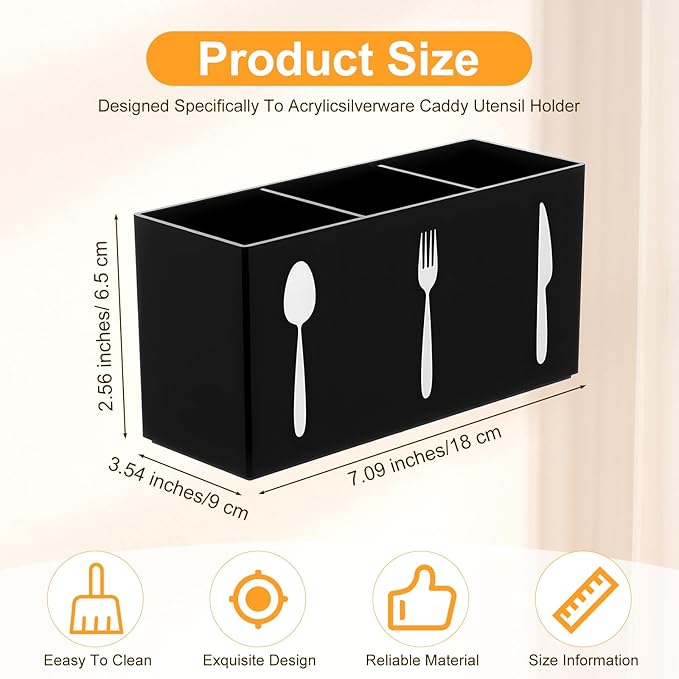 Cutlery Storage Organizer Silverware Caddy Utensil Holder Countertop Knife Spoon and Fork Organizer Kitchen 3 Section Tableware Storage Box Indoor Outdoor Party Tableware Holder (Black)