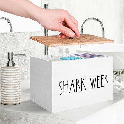 Tampon Holder for Bathroom, Feminine Product Organizer with Lid, Shark Week Tampon Storage Pad and Lady Stuff Box Tampon Organizer for Bathroom (White)