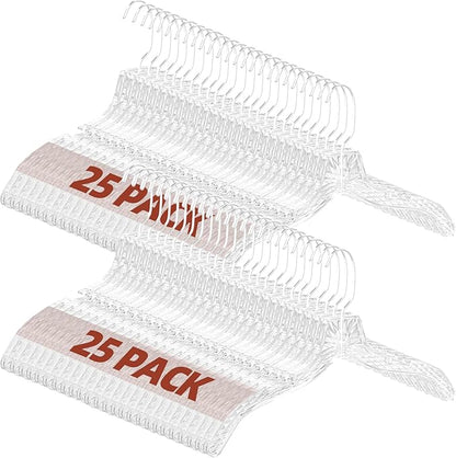 Clear Plastic Hangers 50 Pack, Durable Crystal Heavy Duty Clothes Hangers with Non-Slip Notches & 360° Swivel Hook, Space Saving, Ideal for Coats, Suits, Dresses, Shirts