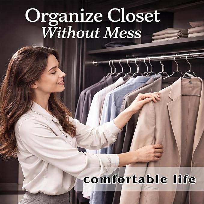 50 Pack Wire Metal Clothes Hangers 16 Inch Thin Hangers for Suits Coats Shirts Pants, Skirts, Space Saving Non Slip, 13 Gauge Silver, for Closet Organization