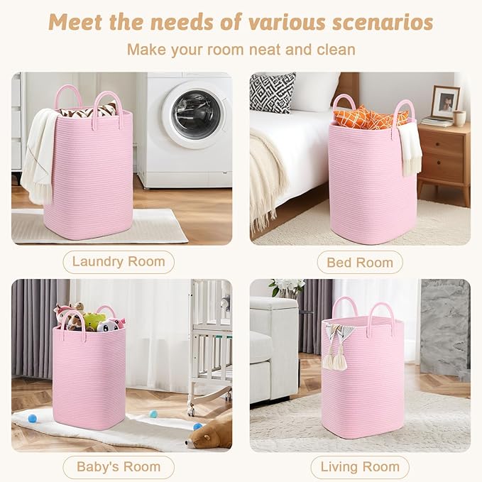 Artfeel Laundry Basket,Woven Cotton Rope Laundry Hamper,80L Versatile Storage for Dirty Clothes,Baby Toys,and Blankets in Bathroom, Nursery,and Living Room