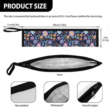 COEQINE Blue Retro Flower Large Utensil Holder Storage Case for Fork Spoon Knife Organizer Outdoor,Retro Lotus Floral Portable Travel Accessories Silverware Case for Lunch Box