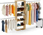 Closet System, 22.5" Wide Organizer with 3 Hanging Rods, Wood Tower Storage for Walk In Closets, Wall Mounted Wardrobe Organizer Kit, Bedroom, Fit Space 6-10 ft